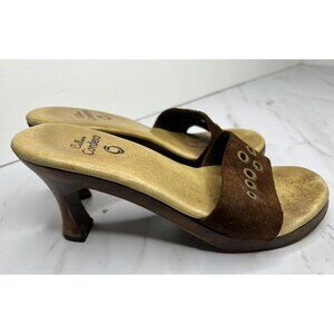 Calleen Cordero Brown Suede Grommet Slide Wood Heel Sandals Size 8